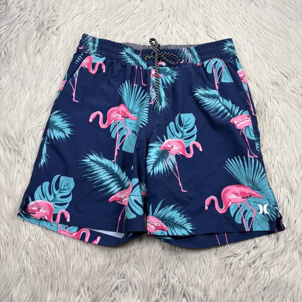 Hurley Men's‎ M Blue Flamingo Print Board Shorts Trunks Short Liner Resort Beach